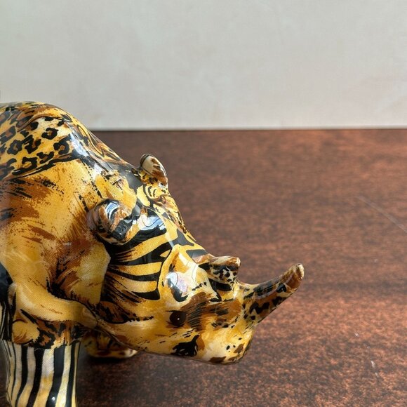 Y2K Le Vie Rhinoceros Figurine with Animal Print Collage Glossy Finish Global Ec - Picture 8 of 8